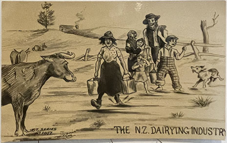 (front of postcard) M Norris Postcard, THE N.Z. DAIRYING INDUSTRY