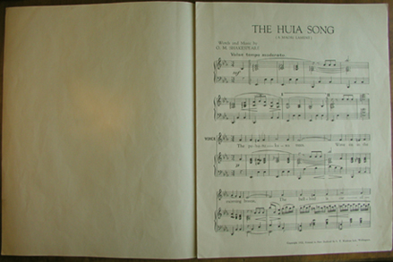 The Huia Song, sheet music, (inside front-cover) and p.1