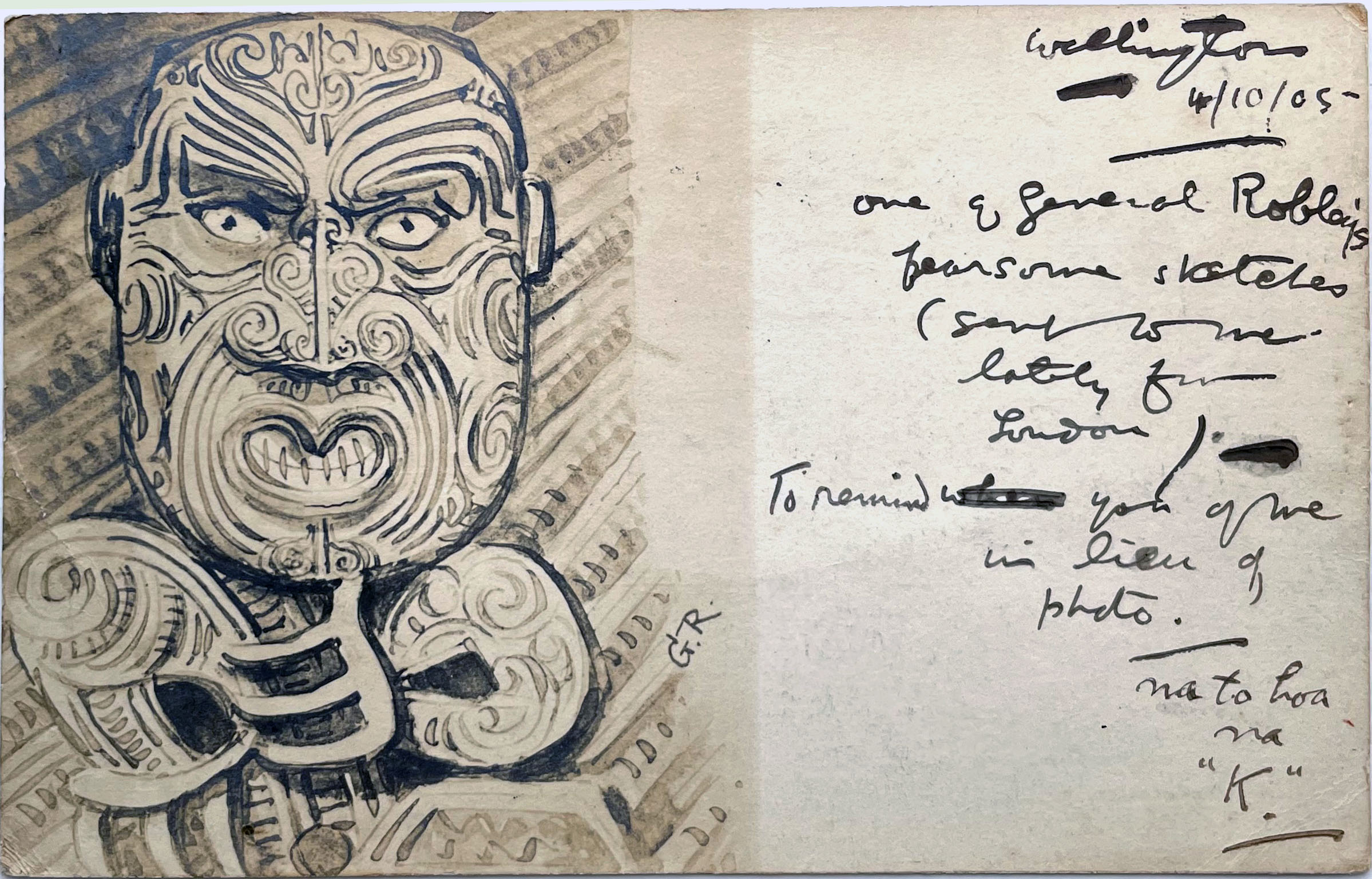 Card (20) — G Robley Postcard, Lithograph; Maori carving