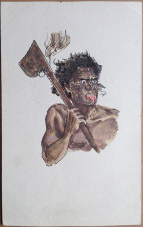G Robley postcard, Card (10), Lithograph; Maori Haka -- LINK to larger image
