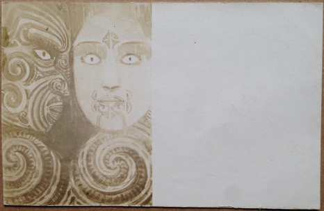 (front of postcard) G Robley Postcard, Lithograph; Maori carving