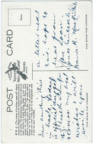 (back of postcard) Wilson Bros., Maori Life and Customs (from set 1)