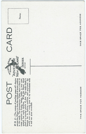 (back of postcard) Wilson Bros. Postcard, Maori Life and Customs