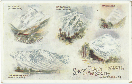 (front of postcard) Wilson Bros., Snow Peaks of the South (from set 1)