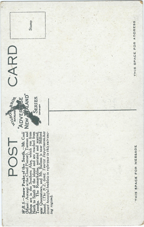 (back of postcard) Wilson Bros., Snow Peaks of the South (from set 1)