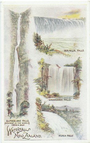 Wilson Bros. Postcard, Waterfalls of New Zealand, -- LINK to larger image