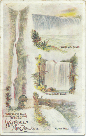 (front of postcard) Wilson Bros. Postcard, Waterfalls of New Zealand