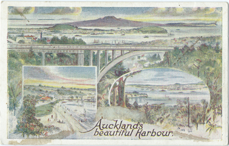 (front of postcard) Wilson Bros., Auckland's Beautiful Harbour (from set 1)