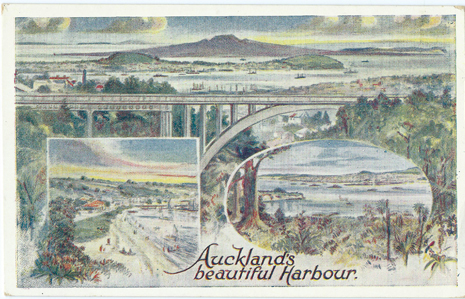 (front of postcard) Wilson Bros. Postcard, Auckland's Beautiful Harbour