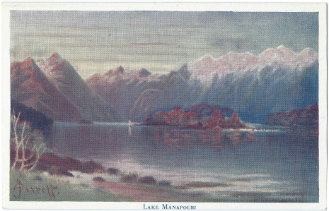 (front of postcard) Wilson Bros., Lake Manapouri (from set 2)