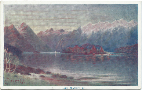 (front of postcard) Wilson Bros., Lake Manapouri (from set 2)