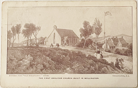 (front of postcard) The First Anglican Church Built in Wellington, Old Wellington series