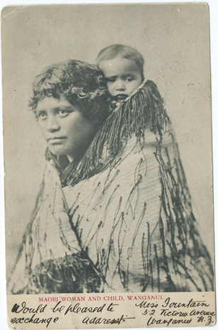 (front of postcard) Partington Postcard, Partington photograph, Maori Woman and Child