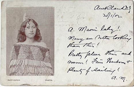 (front of postcard) Partington Postcard, Partington photograph; Young Maori woman