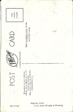(back of postcard) Trevor Lloyd postcard, Mother does not know I am on the Stage
