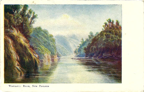 (front of postcard) Wilson postcard, Wanganui River, New Zealand