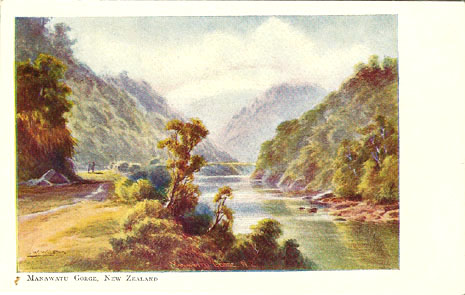 (front of postcard) Wilson postcard, Manawatu Gorge, New Zealand