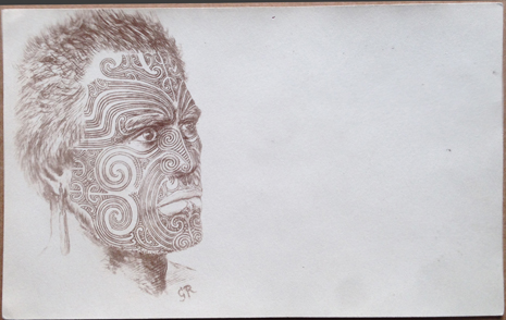(front of postcard) G Robley Postcard, Lithograph; Tomika te Mutu, chief of Ngai-te-Rangi, Tauranga