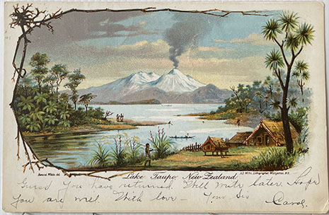 (front of postcard) A D Willis, NZ Tourist and Health Resorts, series TWO, Lake Taupo New Zealand