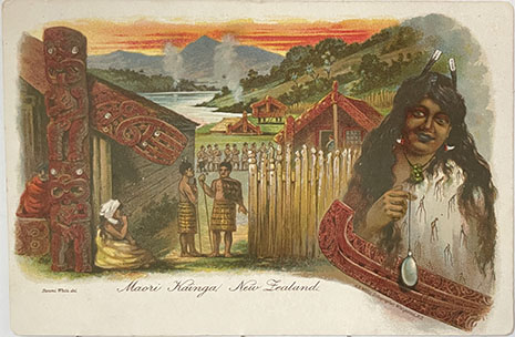 (front of postcard) A D Willis, NZ Tourist and Health Resorts, series ONE, Maori Kainga New Zealand