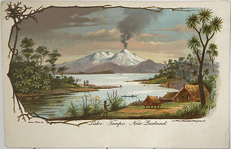 (front of postcard)  A D Willis, NZ Tourist and Health Resorts, series ONE, Lake Taupo New Zealand