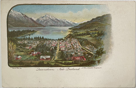 (front of postcard)  A D Willis, NZ Tourist and Health Resorts, series ONE, Queenstown New Zealand