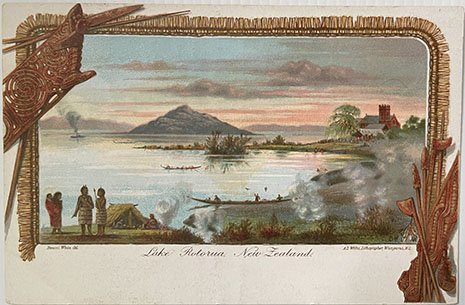 (front of postcard) A D Willis, NZ Tourist and Health Resorts, series ONE, Lake Rotorua New Zealand