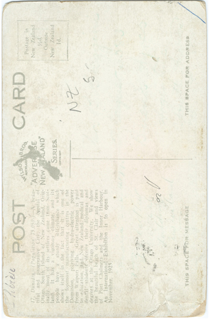 (back of postcard) Wilson Bros. Postcard,  Dunedin, NZ
