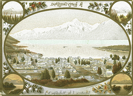 (front of card) A D Willis, New Zealand Chromolithographic Christmas cards, Queenstown, Lake Wakatipu, N.Z.
